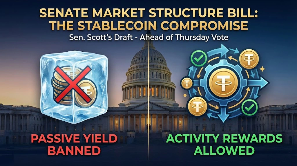 Senate Unveils Updated Crypto Bill: Stablecoin Yields Banned, Activity Rewards Legal